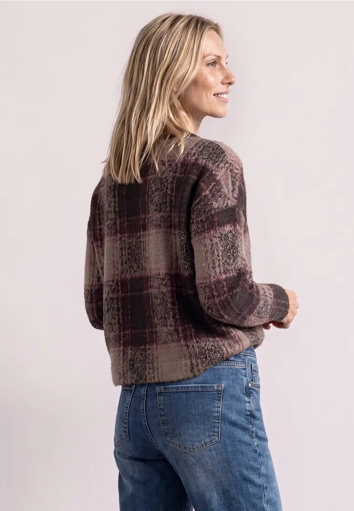 Street One Round Neck Knit with Check Pattern - Brown Mix.