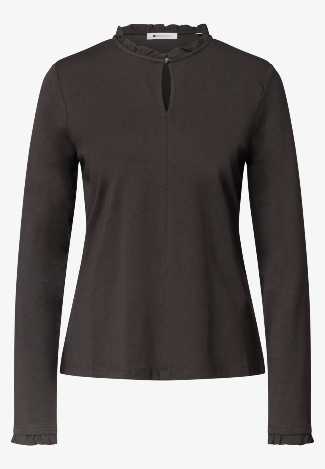 Street One Top with Ruffles & Cut Out Detail - Brown.