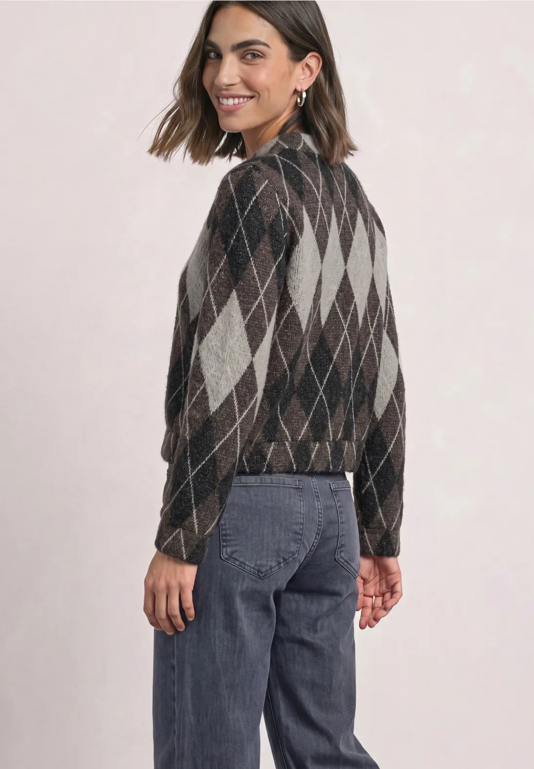 Street One Long Sleeve Jacket with Diamond Pattern - Brown & Beige Mix