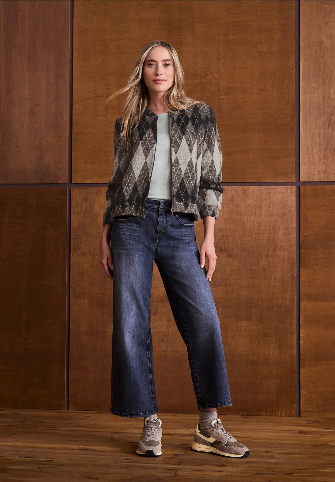 Street One Long Sleeve Jacket with Diamond Pattern - Brown & Beige Mix