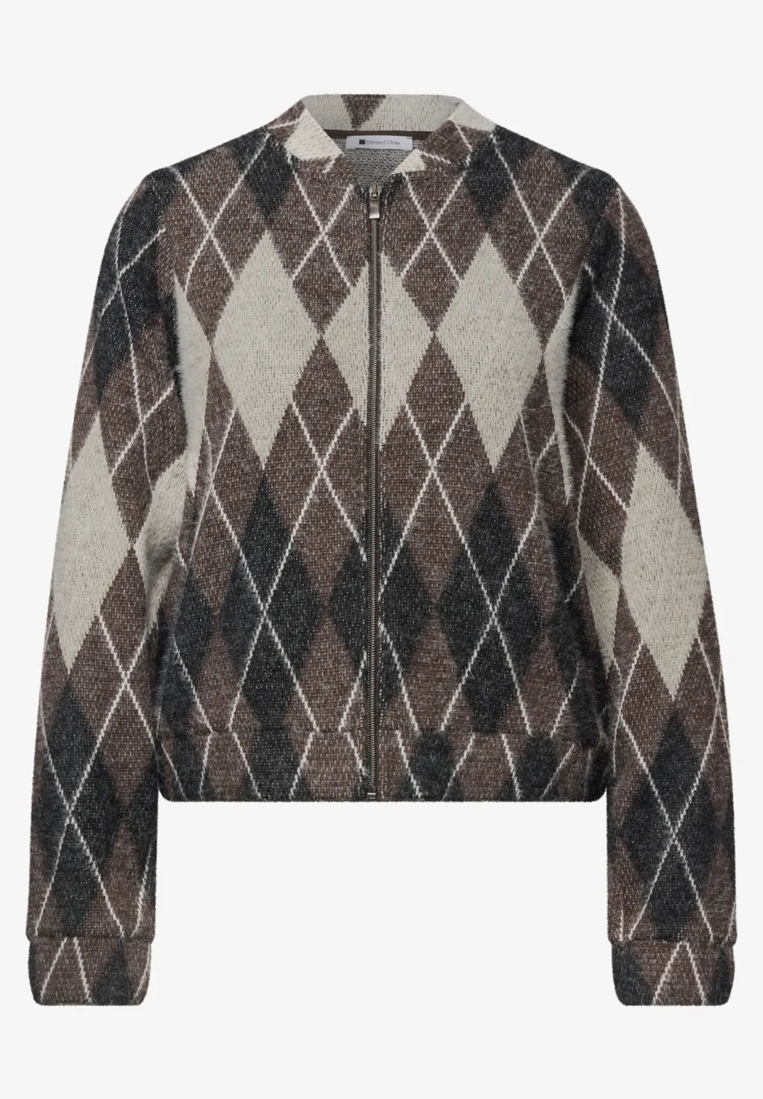 Street One Long Sleeve Jacket with Diamond Pattern - Brown & Beige Mix