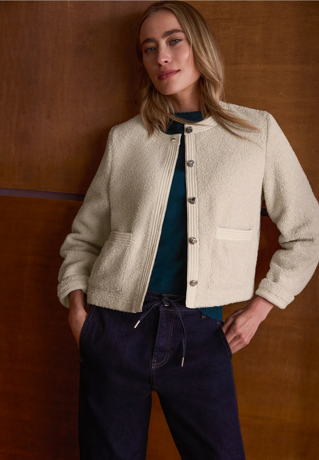 Street One Teddy Jacket with Detail - Cream