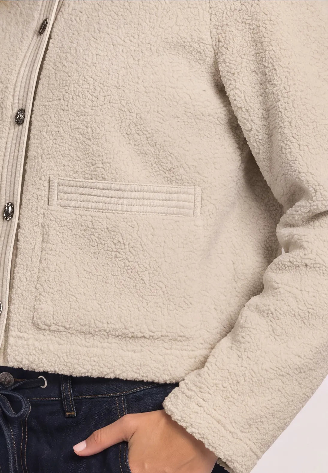 Street One Teddy Jacket with Detail - Cream