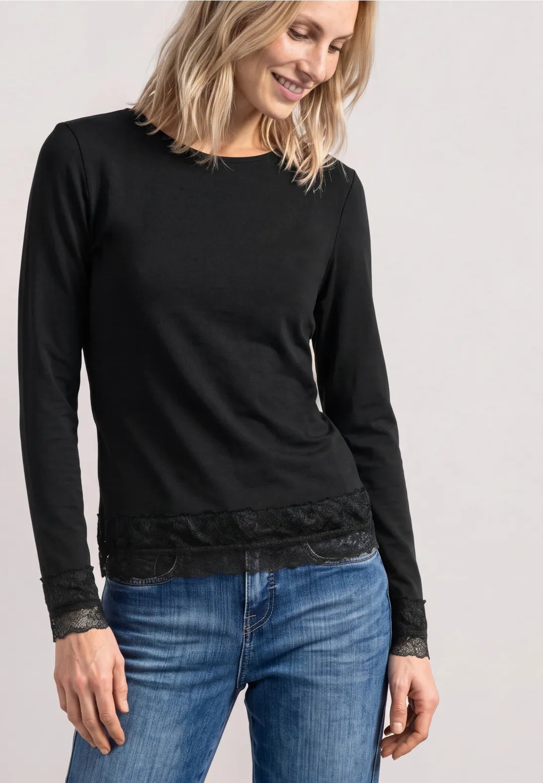 Street One Top with Lace Detail - Black.