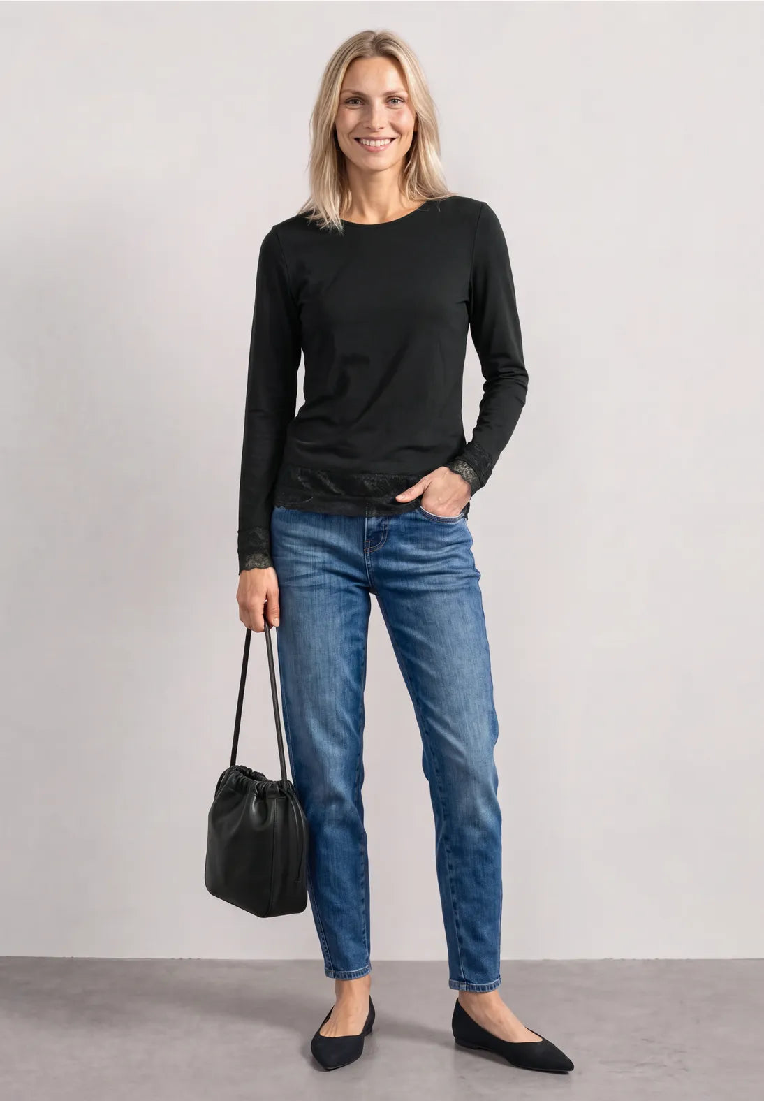 Street One Top with Lace Detail - Black.