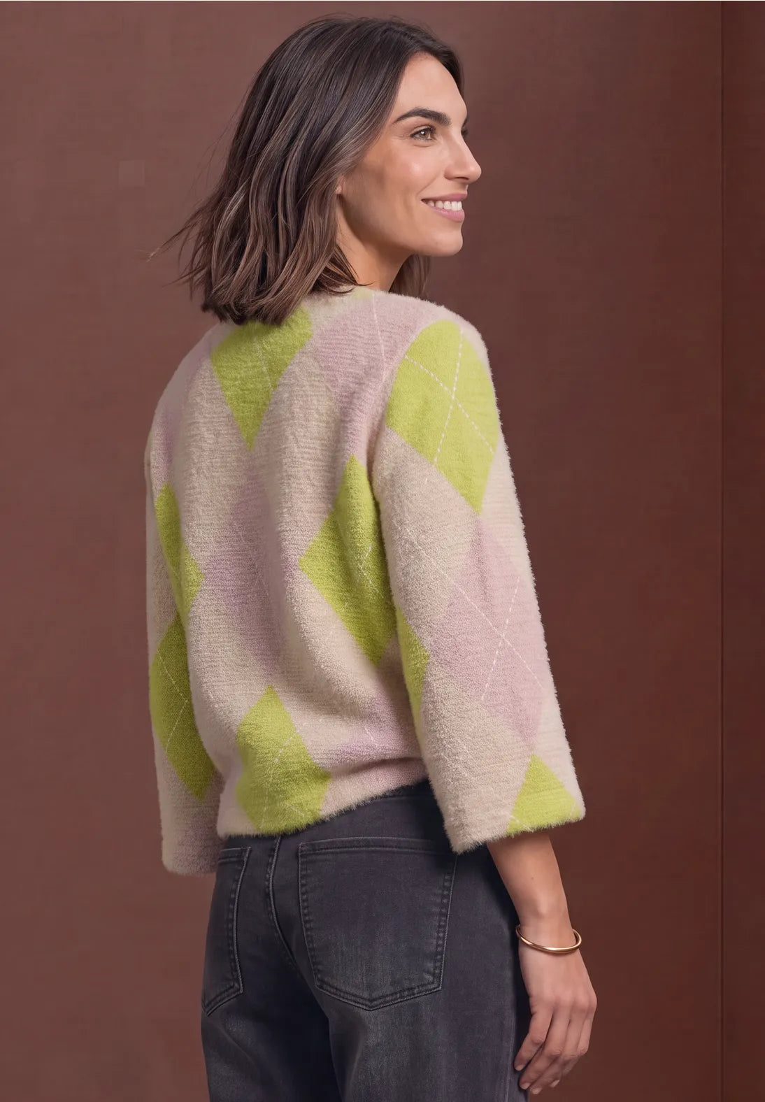 Street One Fluffy Knit with Diamond Pattern - Pink Mix
