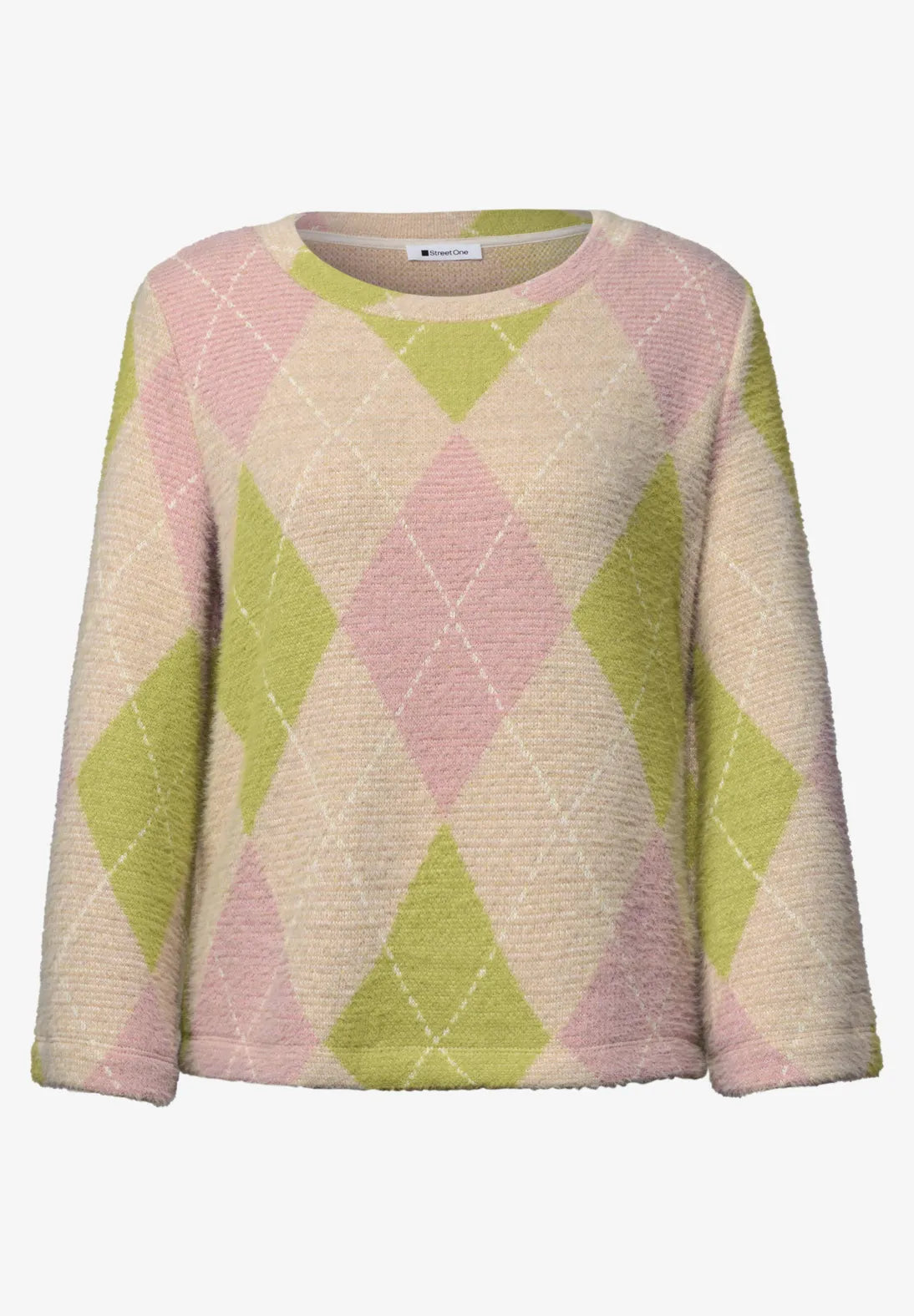 Street One Fluffy Knit with Diamond Pattern - Pink Mix