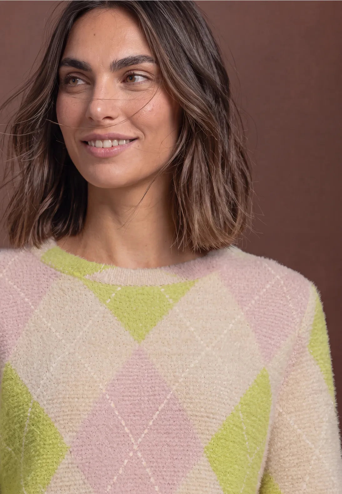 Street One Fluffy Knit with Diamond Pattern - Pink Mix