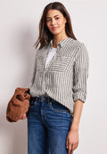 Street One Linen Shirt Blouse - Brown & White Stripe.