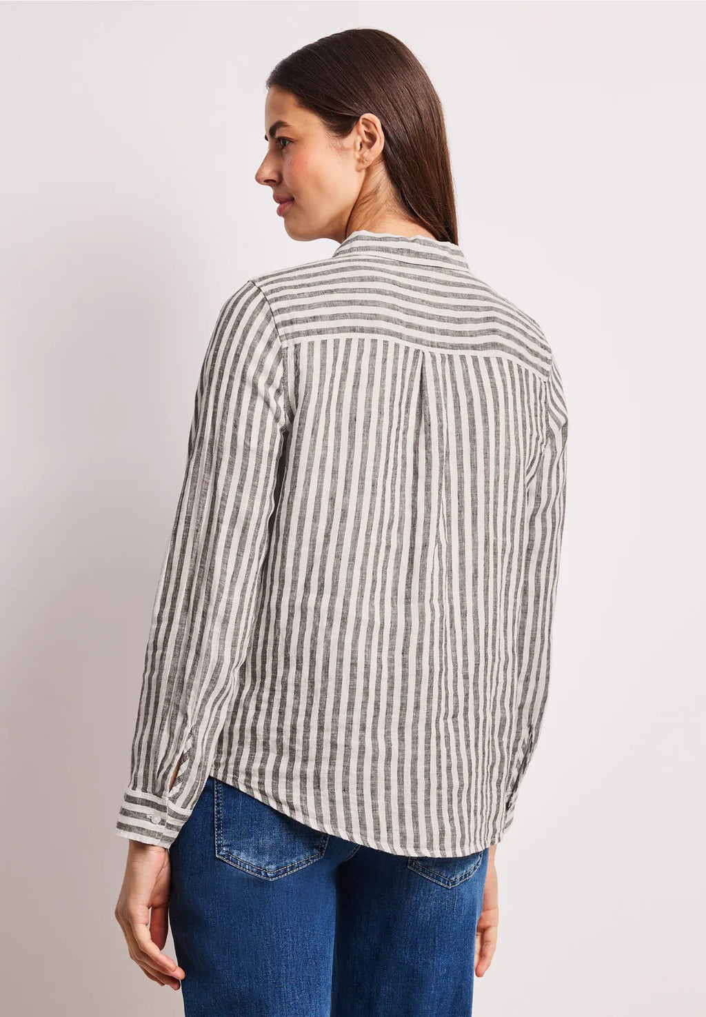 Street One Linen Shirt Blouse - Brown & White Stripe.