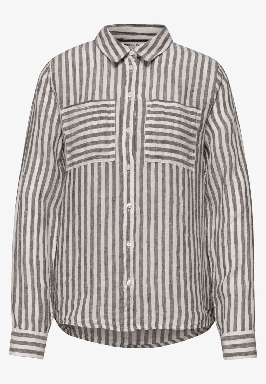 Street One Linen Shirt Blouse - Brown & White Stripe.