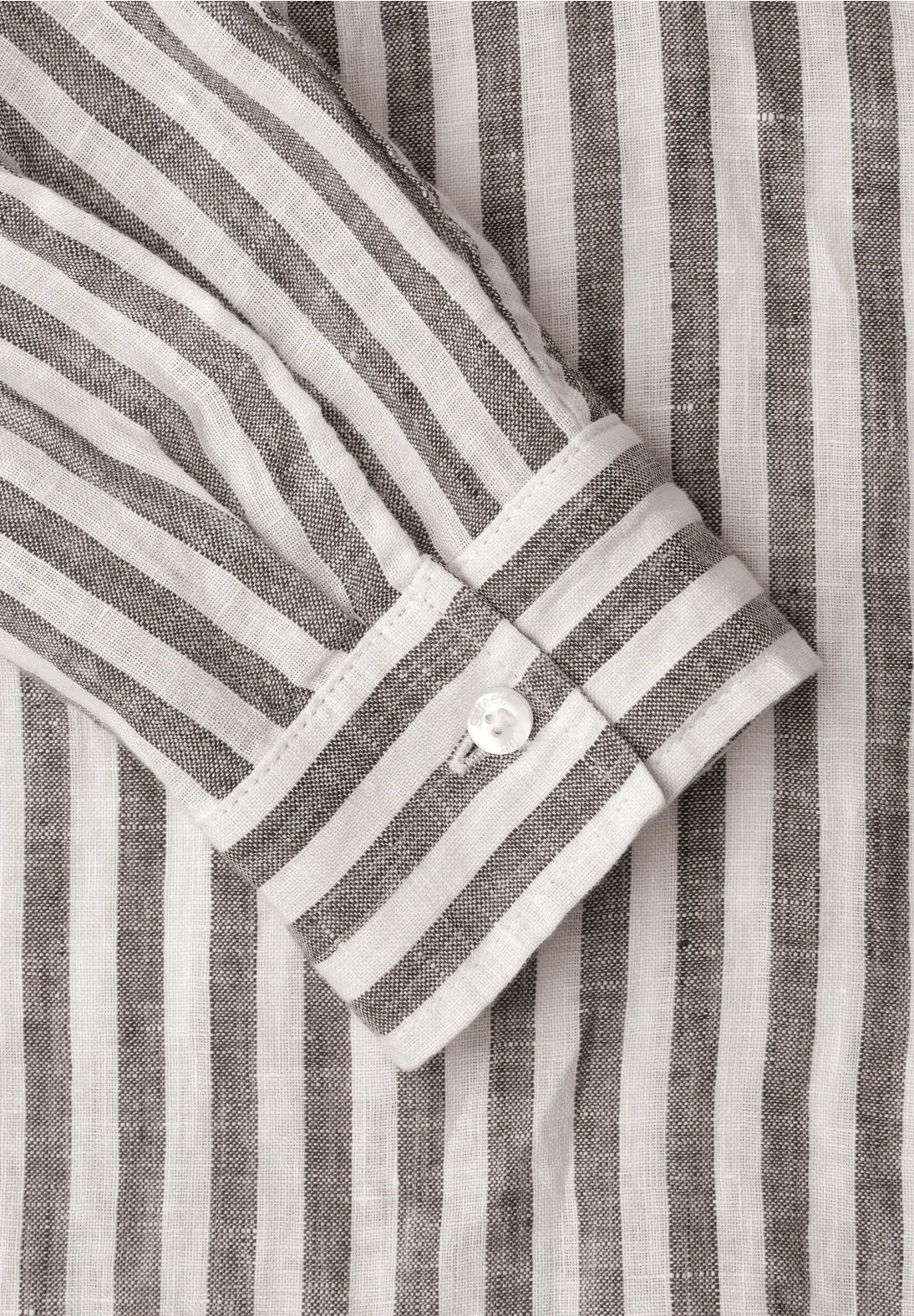 Street One Long Sleeve Linen Shirt Blouse - Brown & White Stripe.