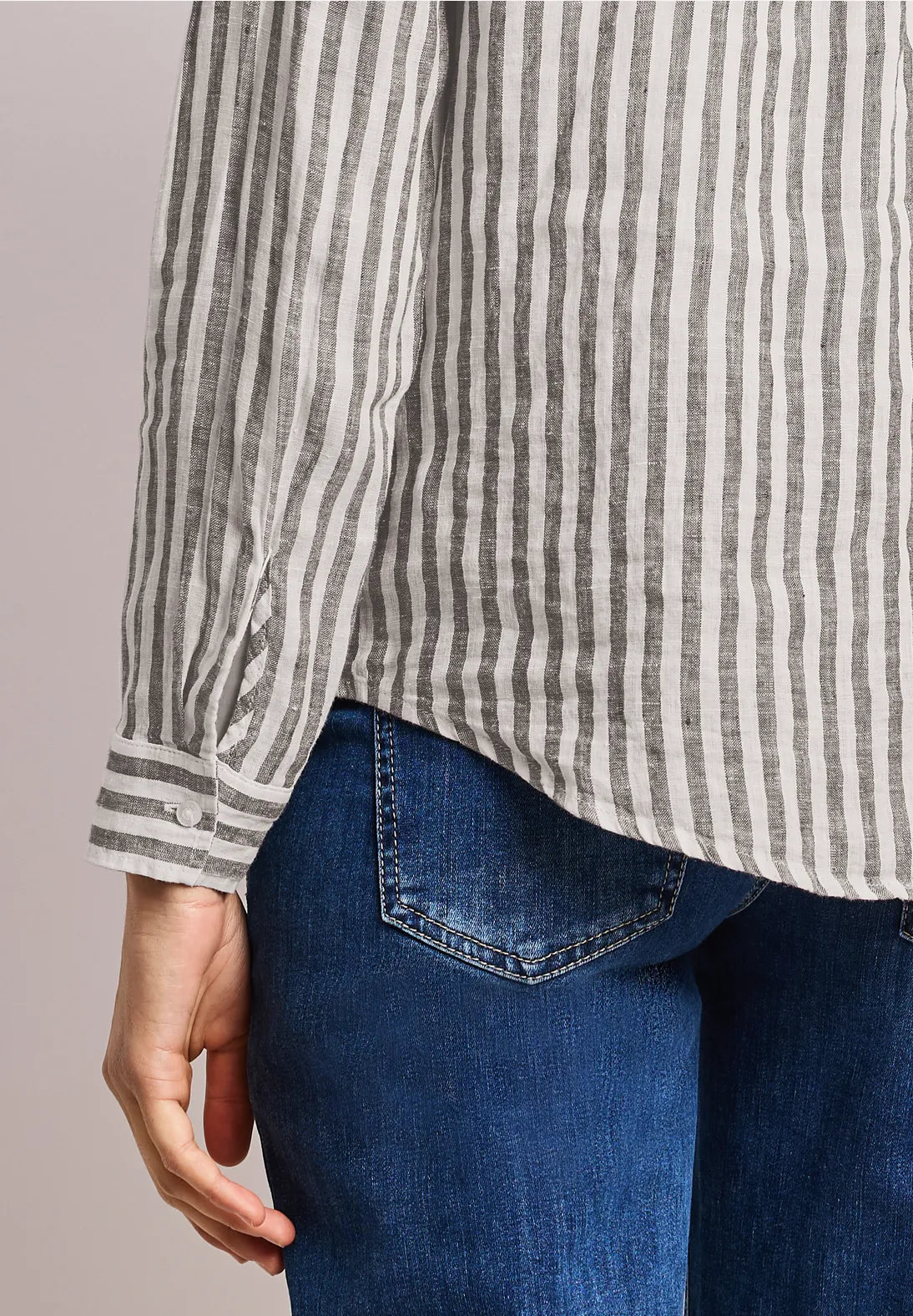 Street One Long Sleeve Linen Shirt Blouse - Brown & White Stripe.