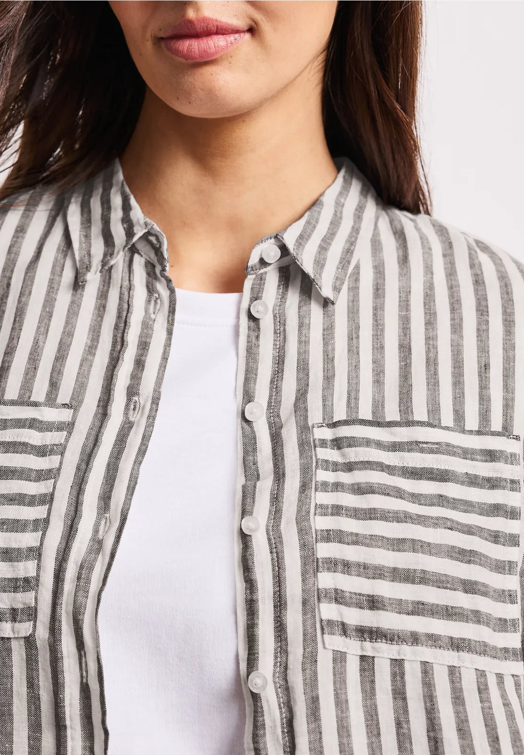 Street One Linen Shirt Blouse - Brown & White Stripe.