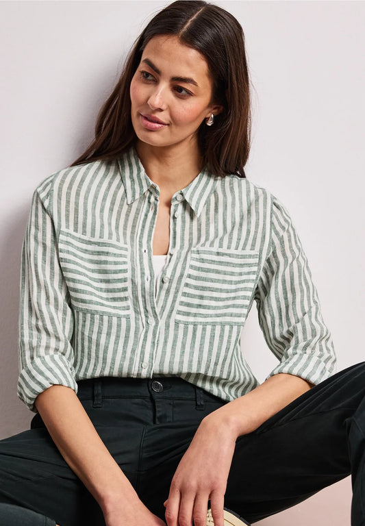 Street One Long Sleeve Linen Shirt Blouse - Green