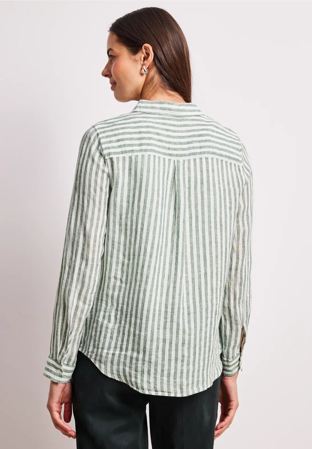 Street One Long Sleeve Linen Shirt Blouse - Green