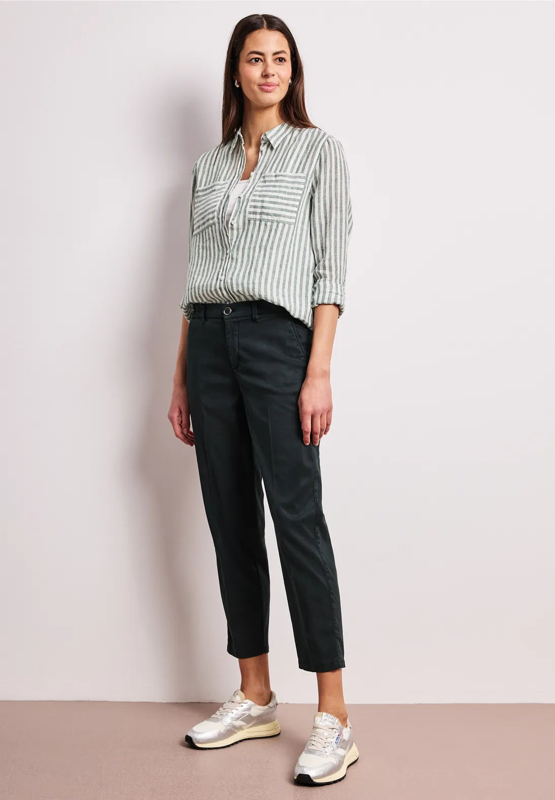 Street One Long Sleeve Linen Shirt Blouse - Green