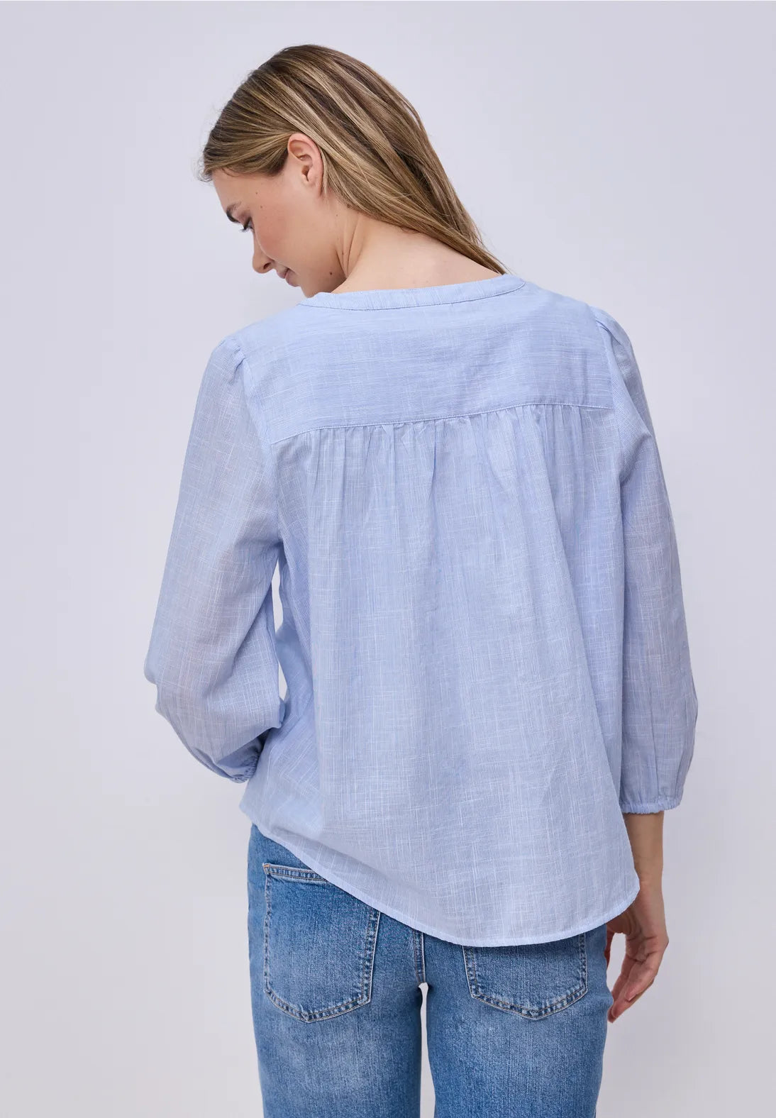 Street One Chambray Buttoned Round Neck Shirt - Blue