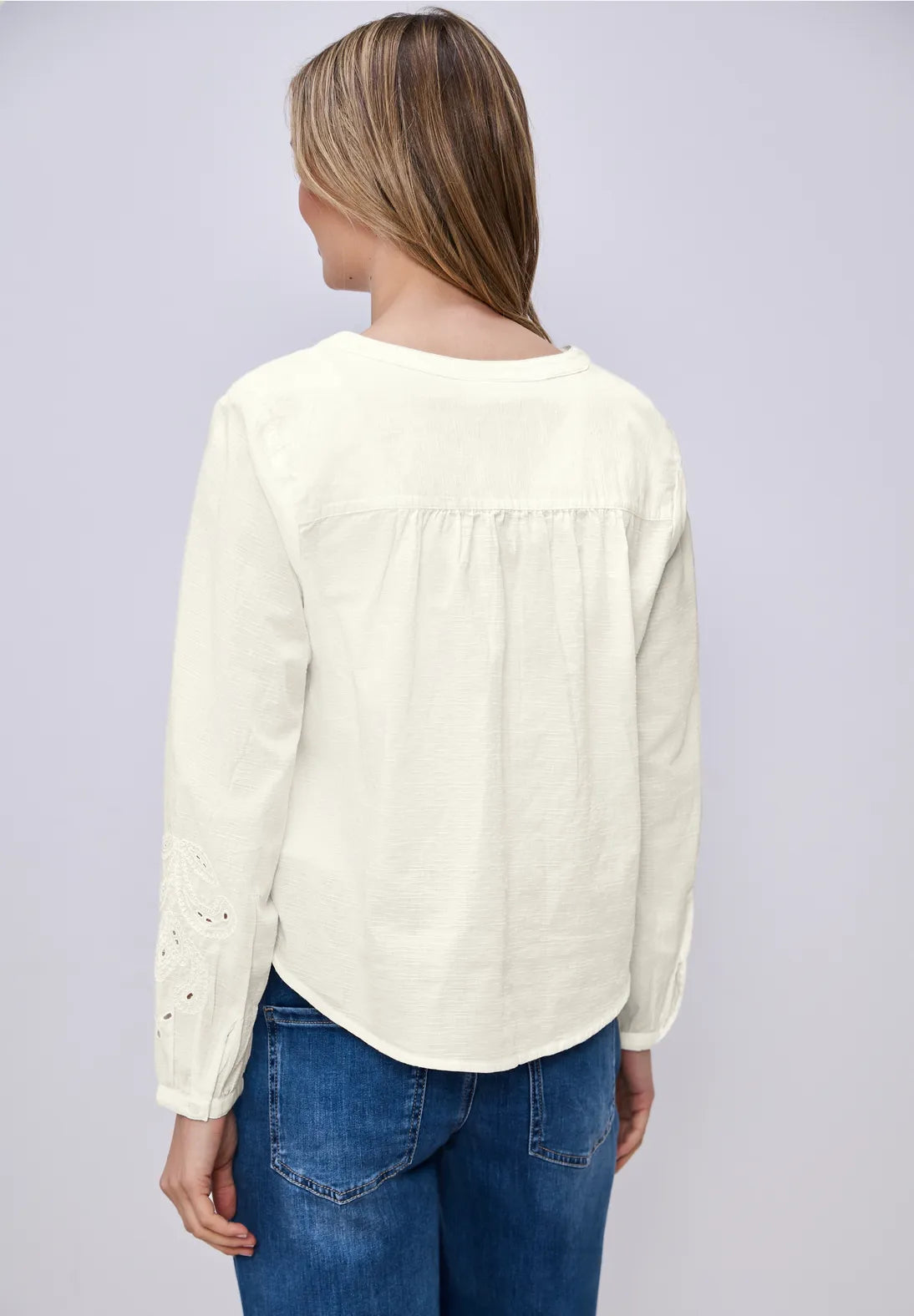 Street One V neck Button Blouse with Embroidery - Off White.