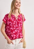 Street One Splitneck Blouse with Smocking - Pink Multi.