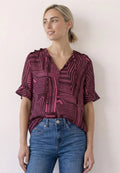 Street One Short Sleeve Blouse with Split Neck & Print - Multi