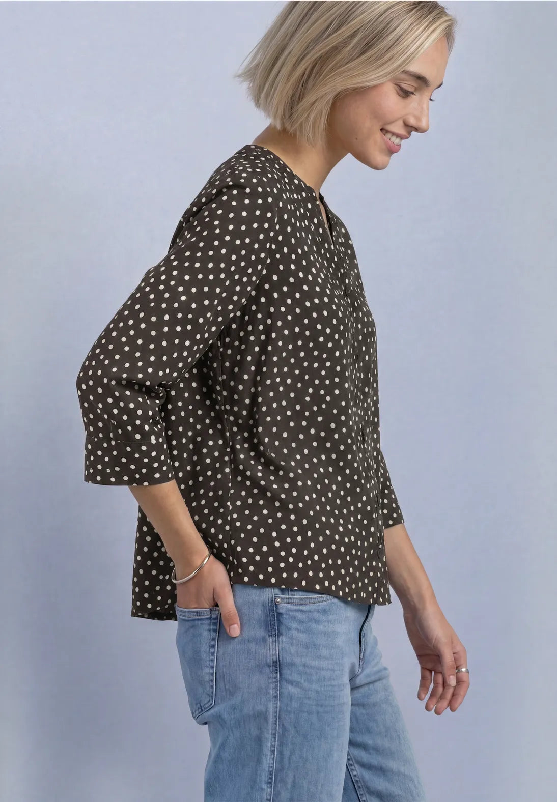 Street One Top with Split Neck - Brown & White Spot.