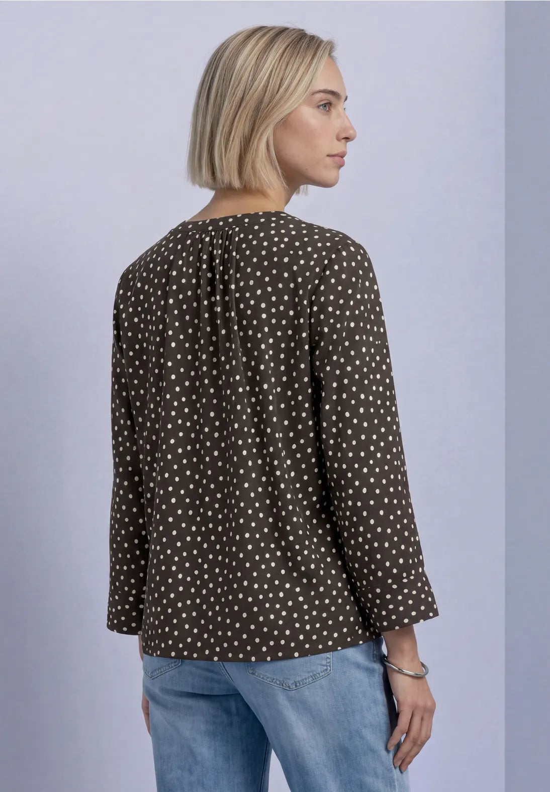 Street One Top with Split Neck - Brown & White Spot.