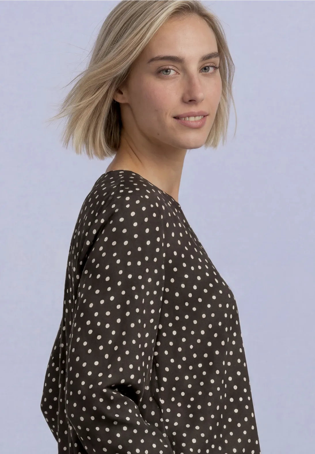 Street One Top with Split Neck - Brown & White Spot.