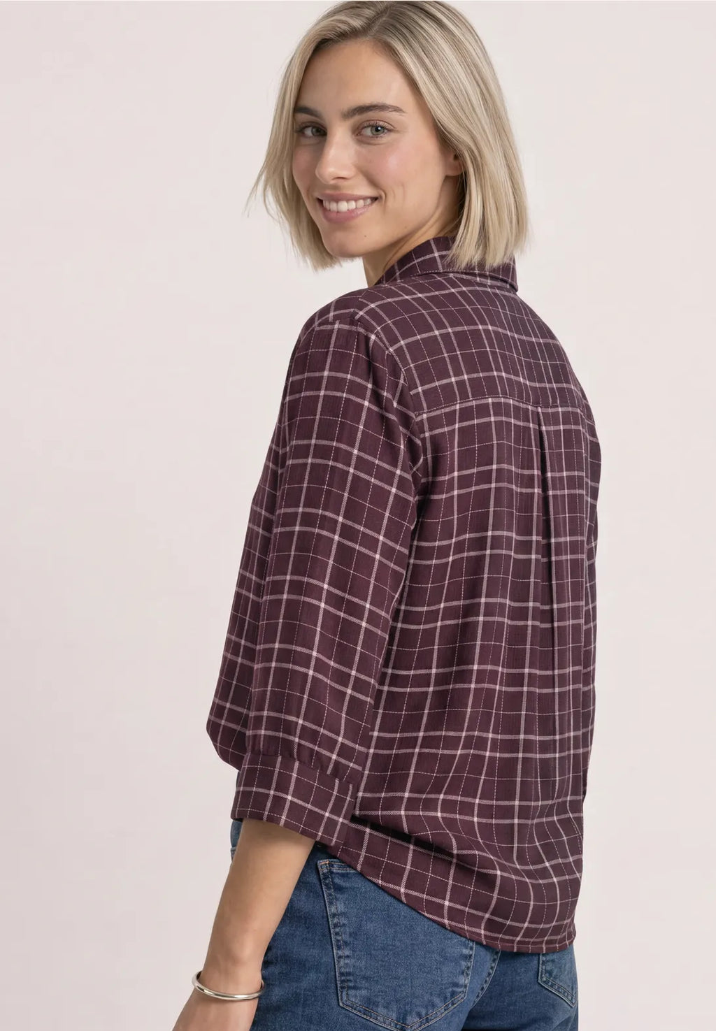 Street One Check Shirt with 2/3 Sleeves - Burgundy Mix.