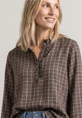 Street One Blouse with Ruffle Neck - Blue / Brown Mix.
