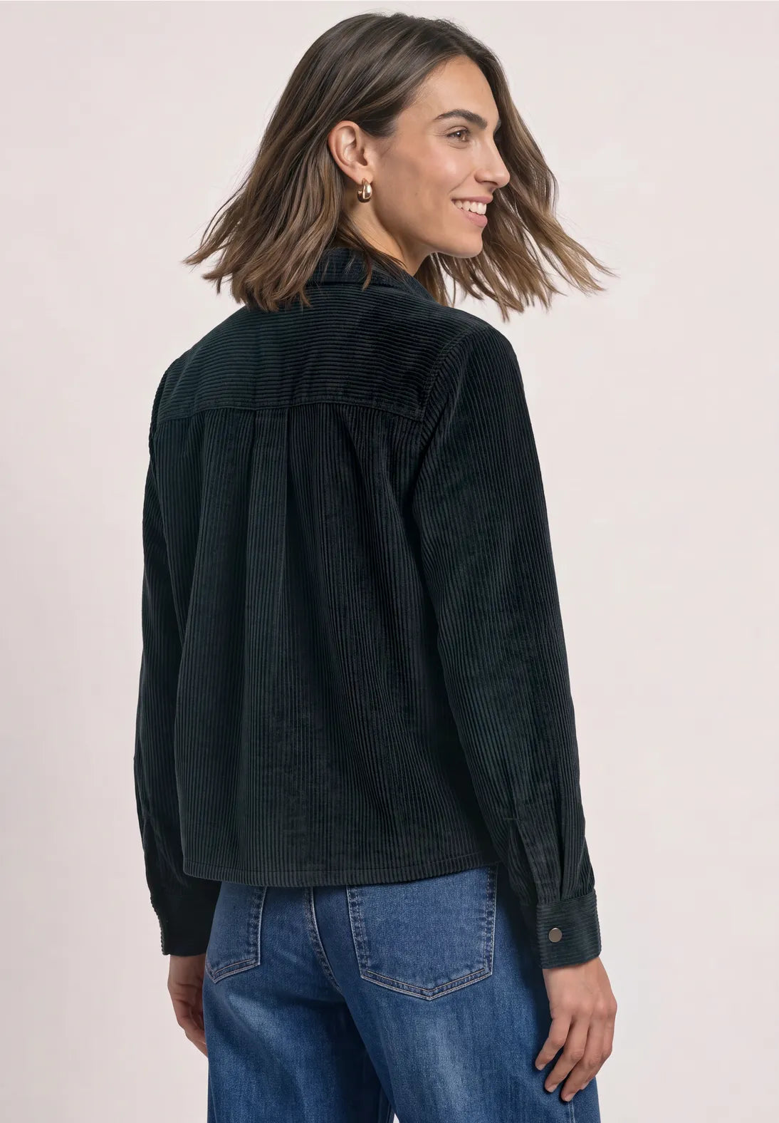 Street One Corduroy Shirt with Contrasting collar & Pocket - Green Mix
