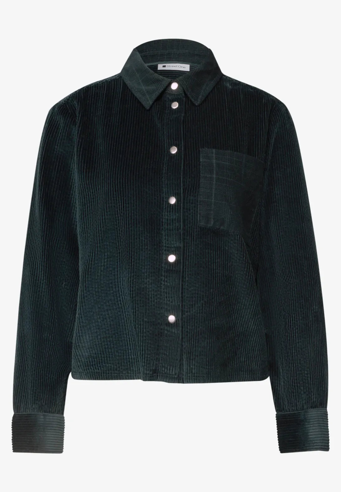 Street One Corduroy Shirt with Contrasting collar & Pocket - Green Mix