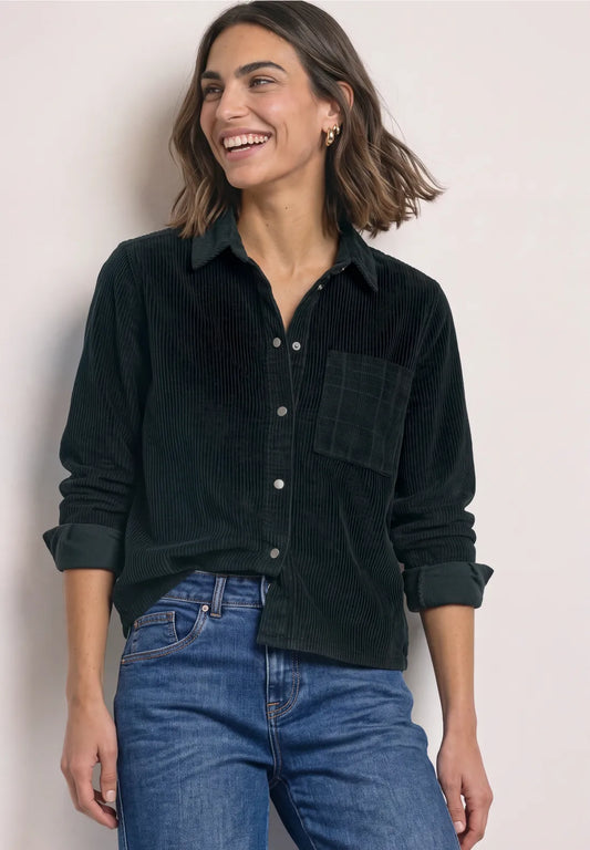 Street One Corduroy Shirt with Contrasting collar & Pocket - Green Mix
