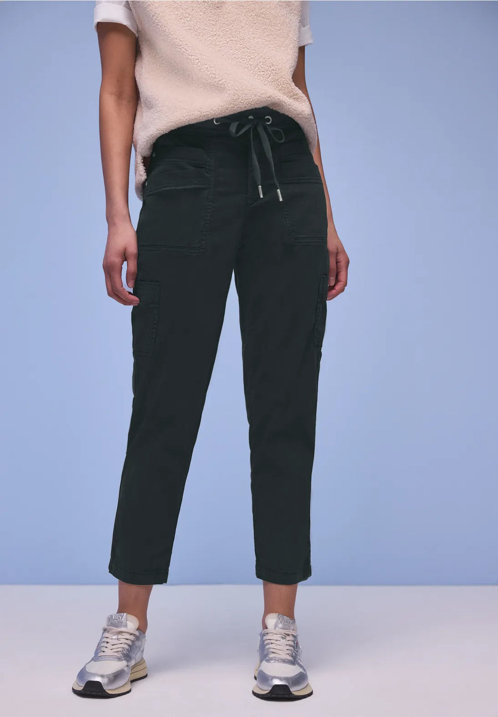 Street One Bonny Cargo Lyocell Trousers - Dark Khaki Green.