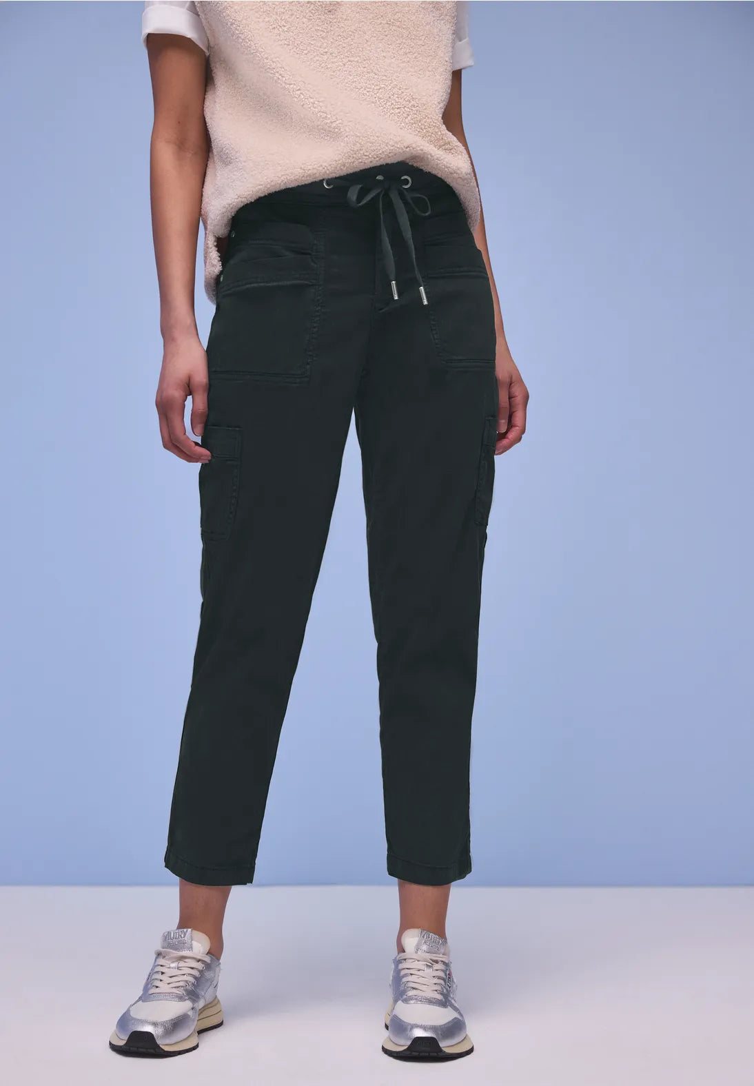 Street One Bonny Cargo Lyocell Trousers - Dark Khaki Green.