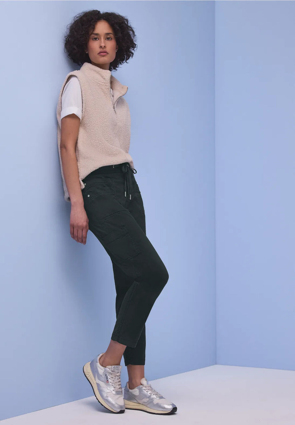 Street One Bonny Cargo Lyocell Trousers - Dark Khaki Green.