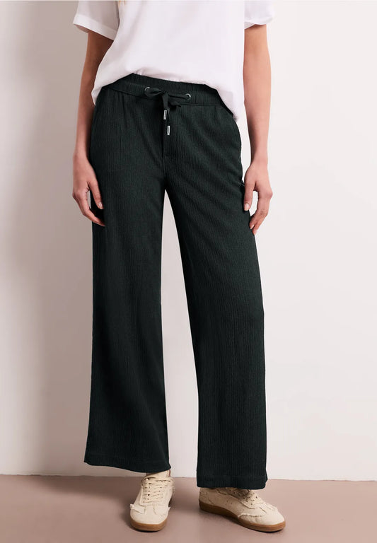 Street One Wide Leg Trousers with Crinkle Fabric - Green