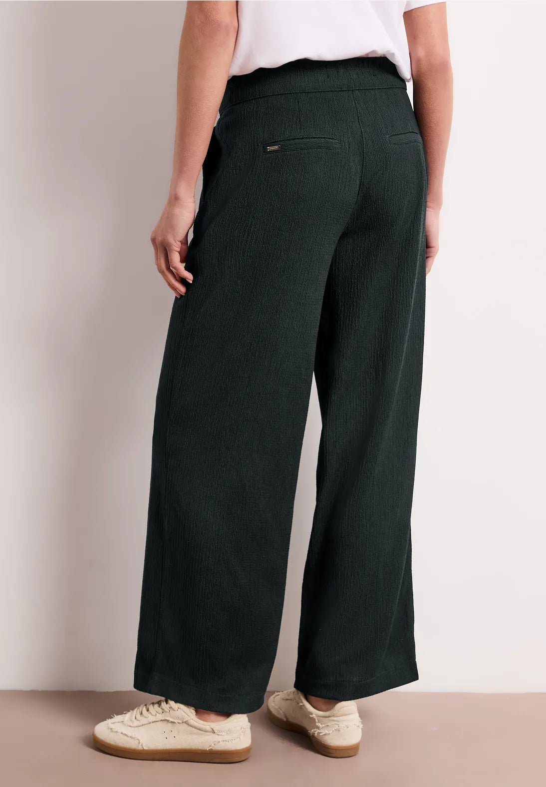 Street One Wide Leg Trousers with Crinkle Fabric - Green