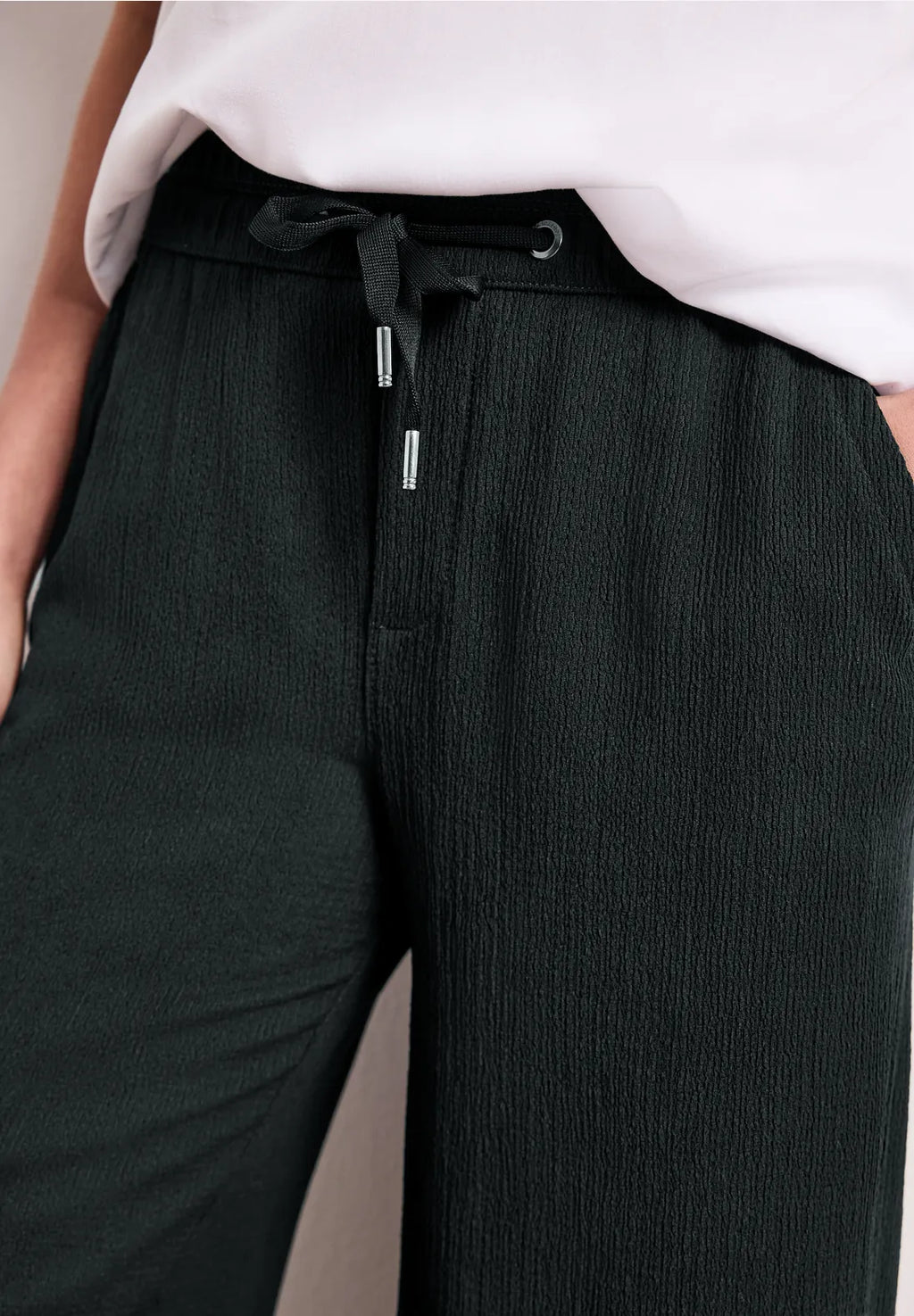 Street One Wide Leg Trousers with Crinkle Fabric - Green