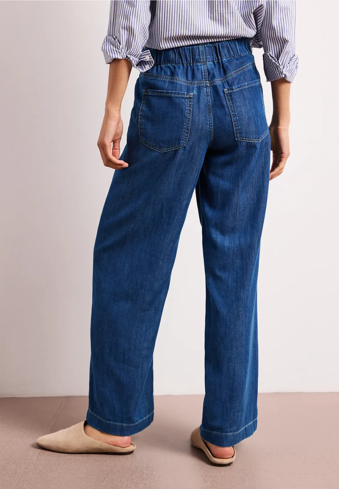 Street One Wide Leg Jeans with Paperbag Waistband - Denim