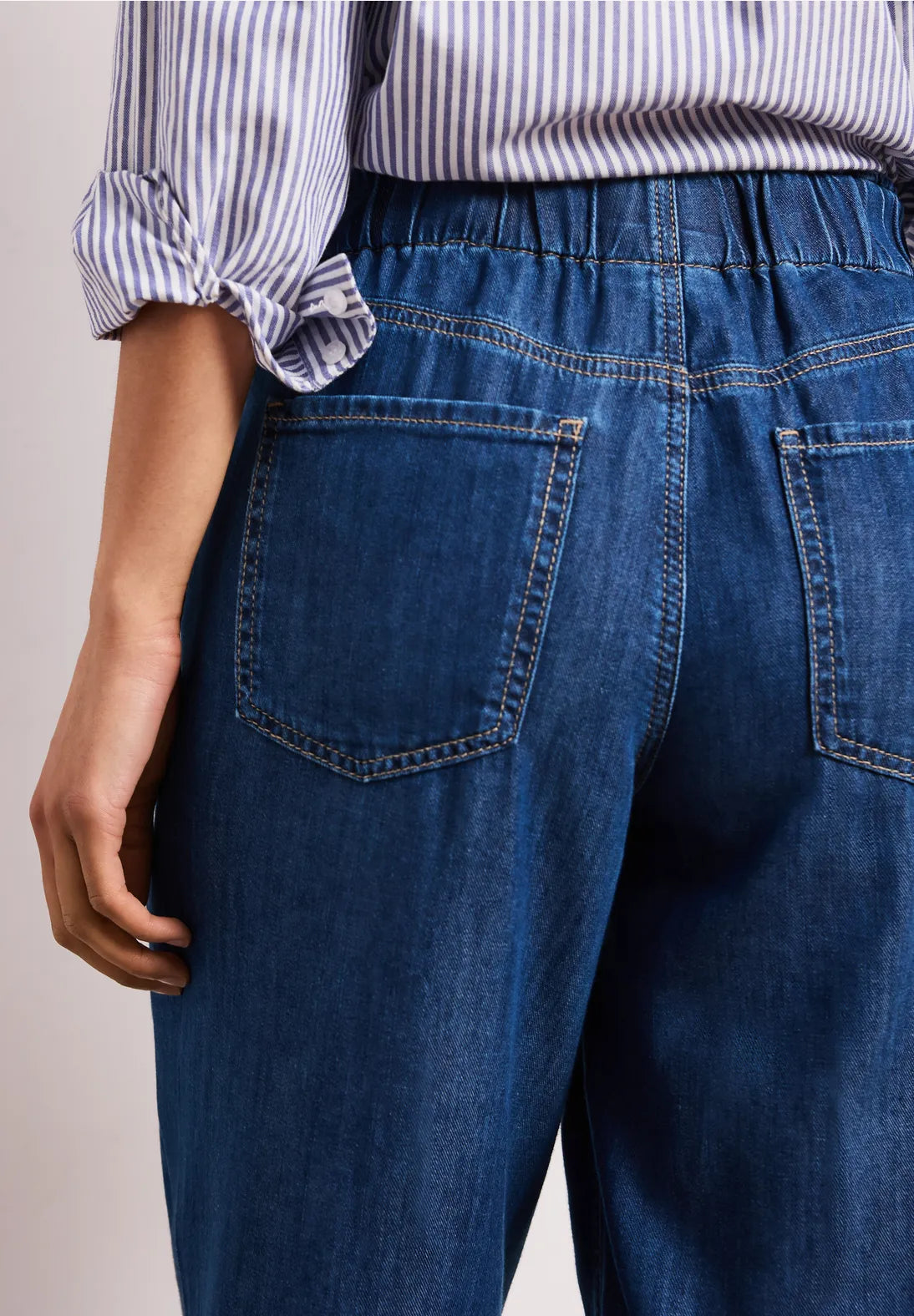 Street One Wide Leg Jeans with Paperbag Waistband - Denim
