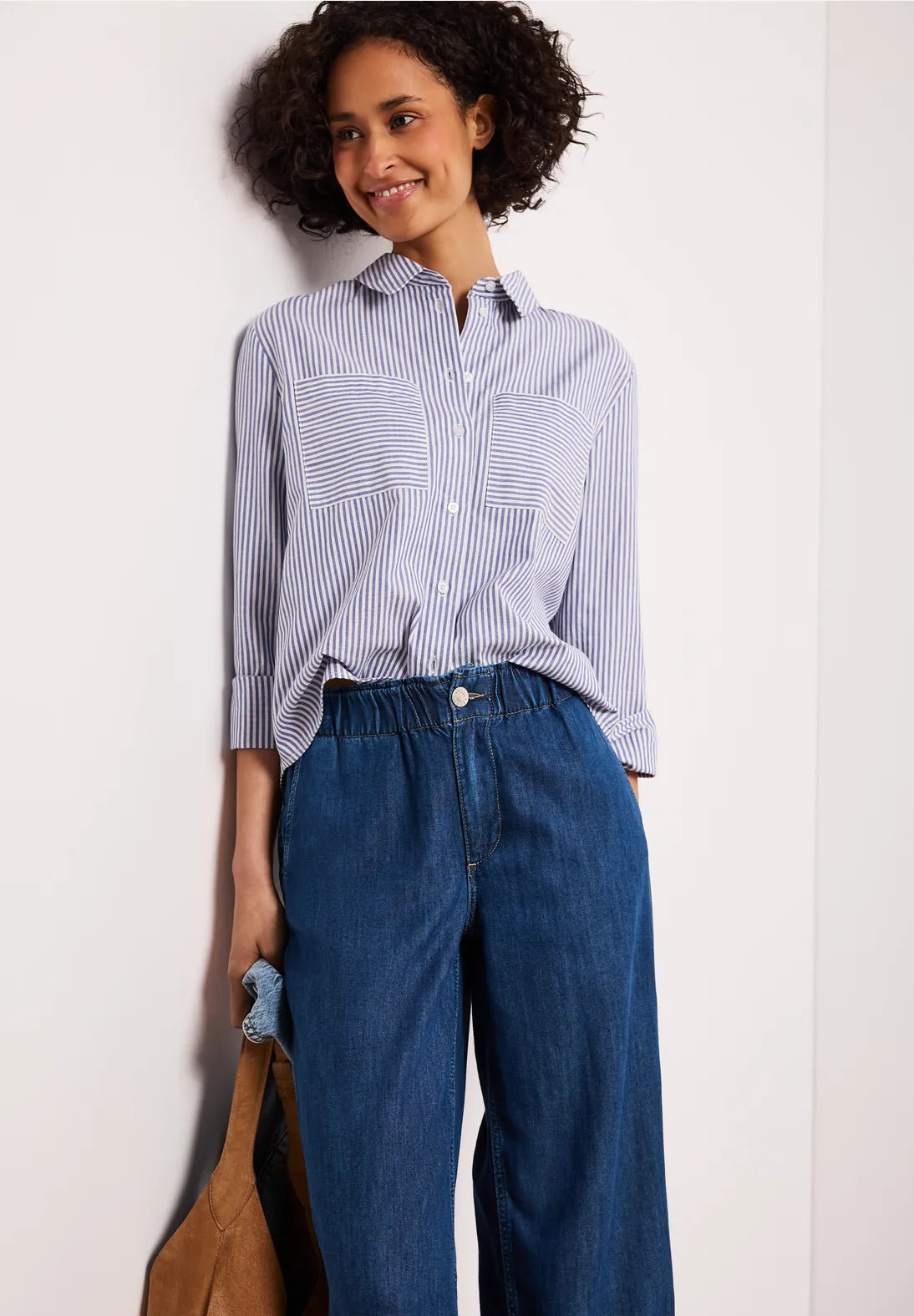 Street One Wide Leg Jeans with Paperbag Waistband - Denim