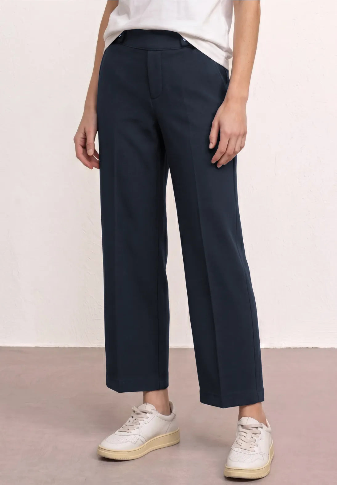 Street One Wide Leg Trousers with Button Detail - Navy.
