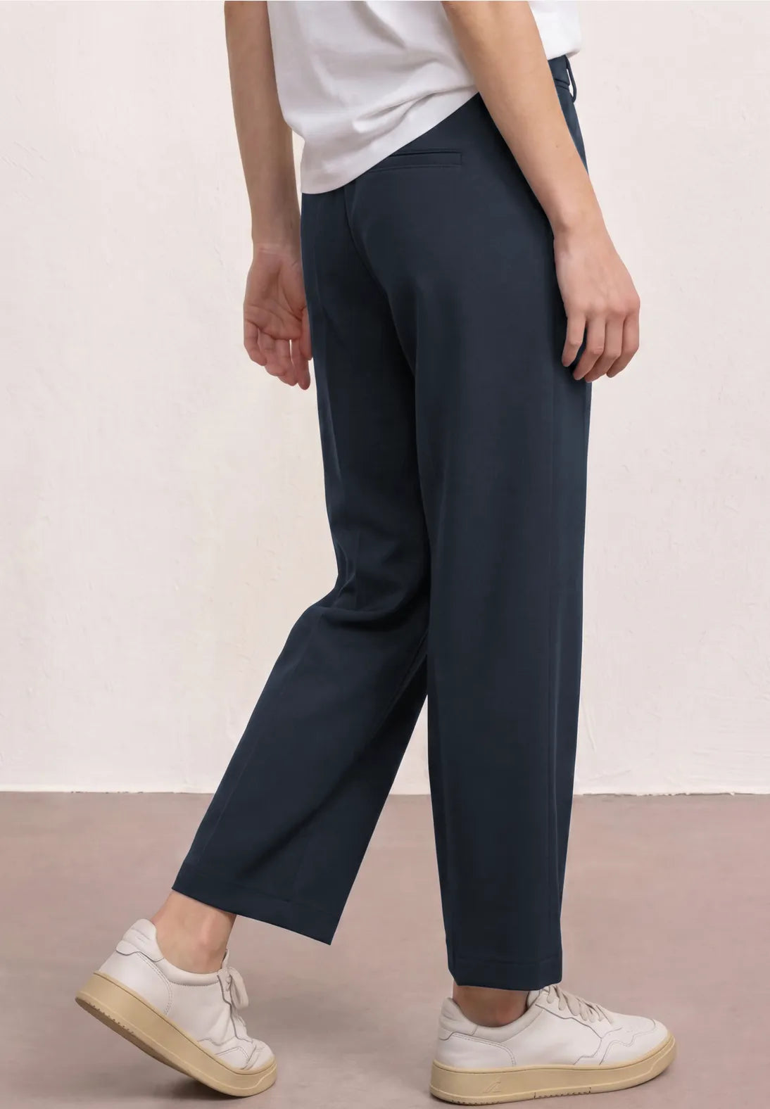 Street One Wide Leg Trousers with Button Detail - Navy.