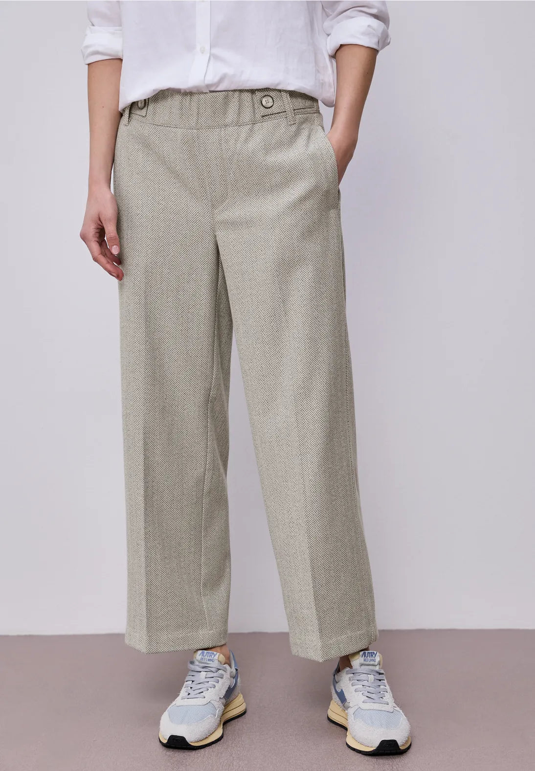 Street One Straight Leg Fishbone Button Down Trousers.