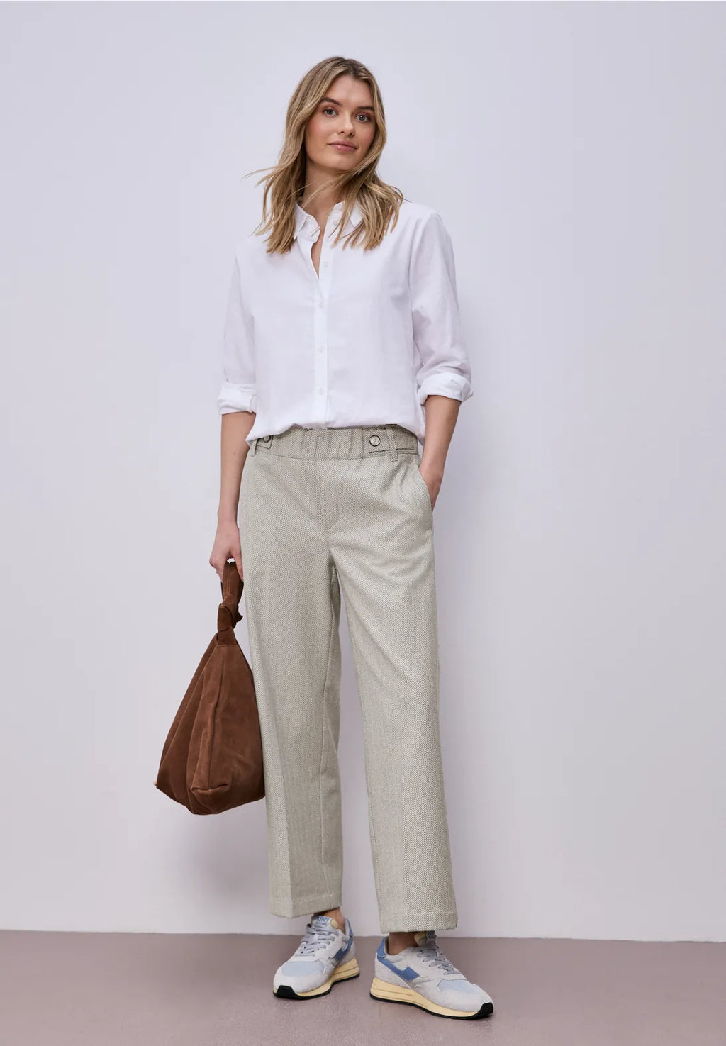 Street One Straight Leg Fishbone Button Down Trousers.