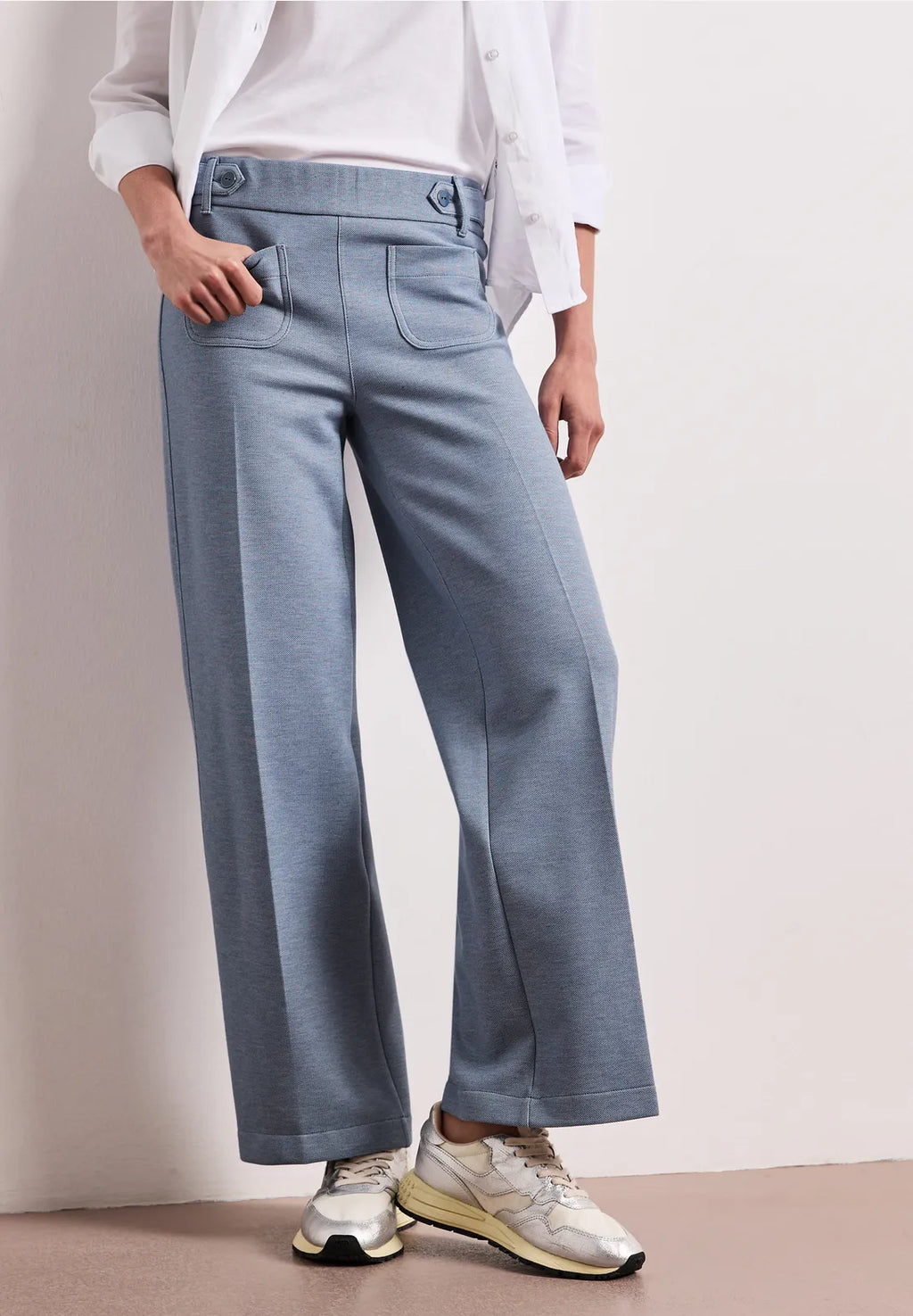 Street One Straight Leg Pique Trouser - Blue.