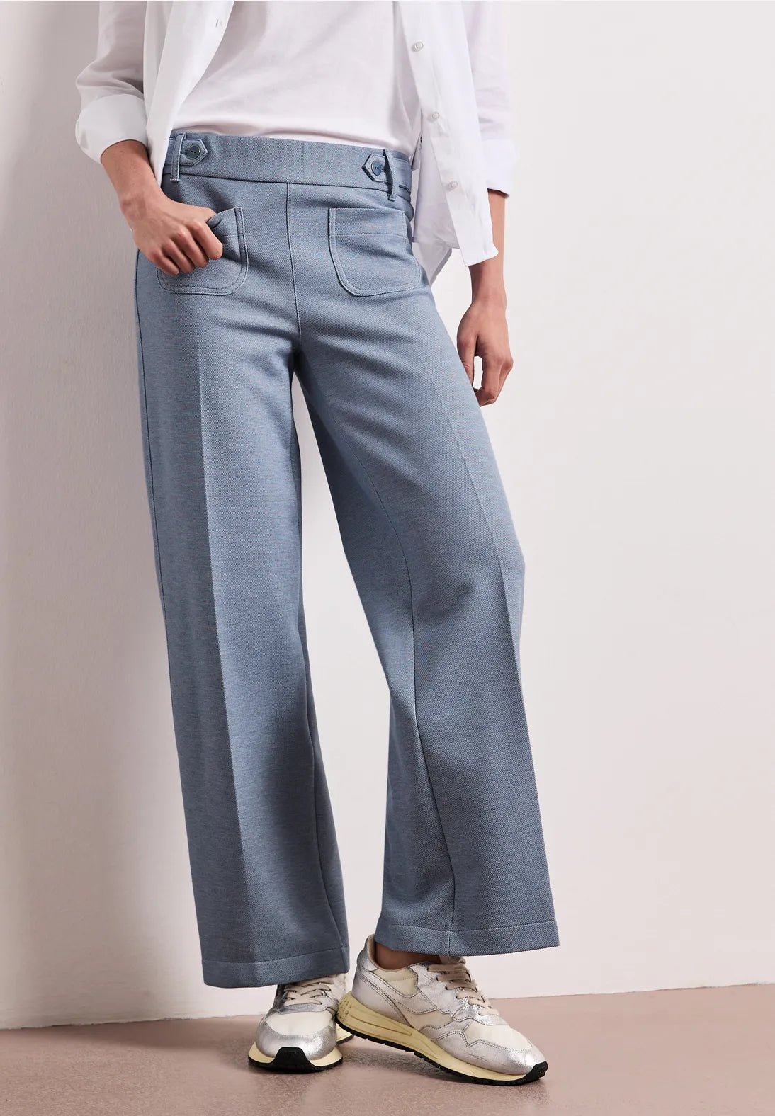 Street One Straight Leg Pique Trouser - Blue.