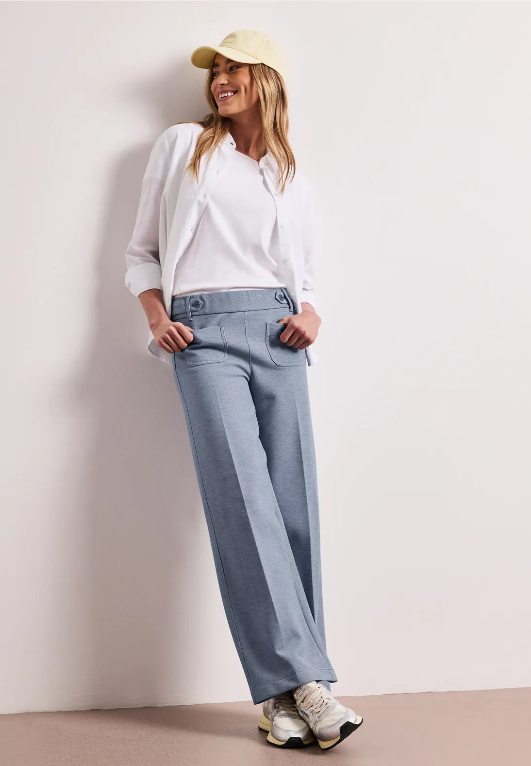 Street One Straight Leg Pique Trouser - Blue.