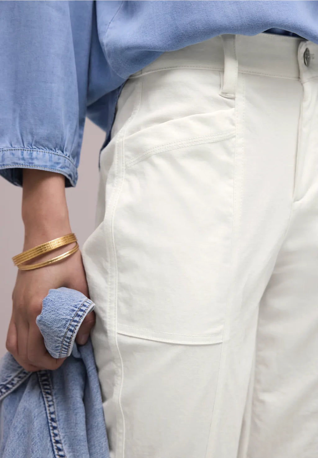 Street One High Waist Barrel Gabardi Trousers - Off White.